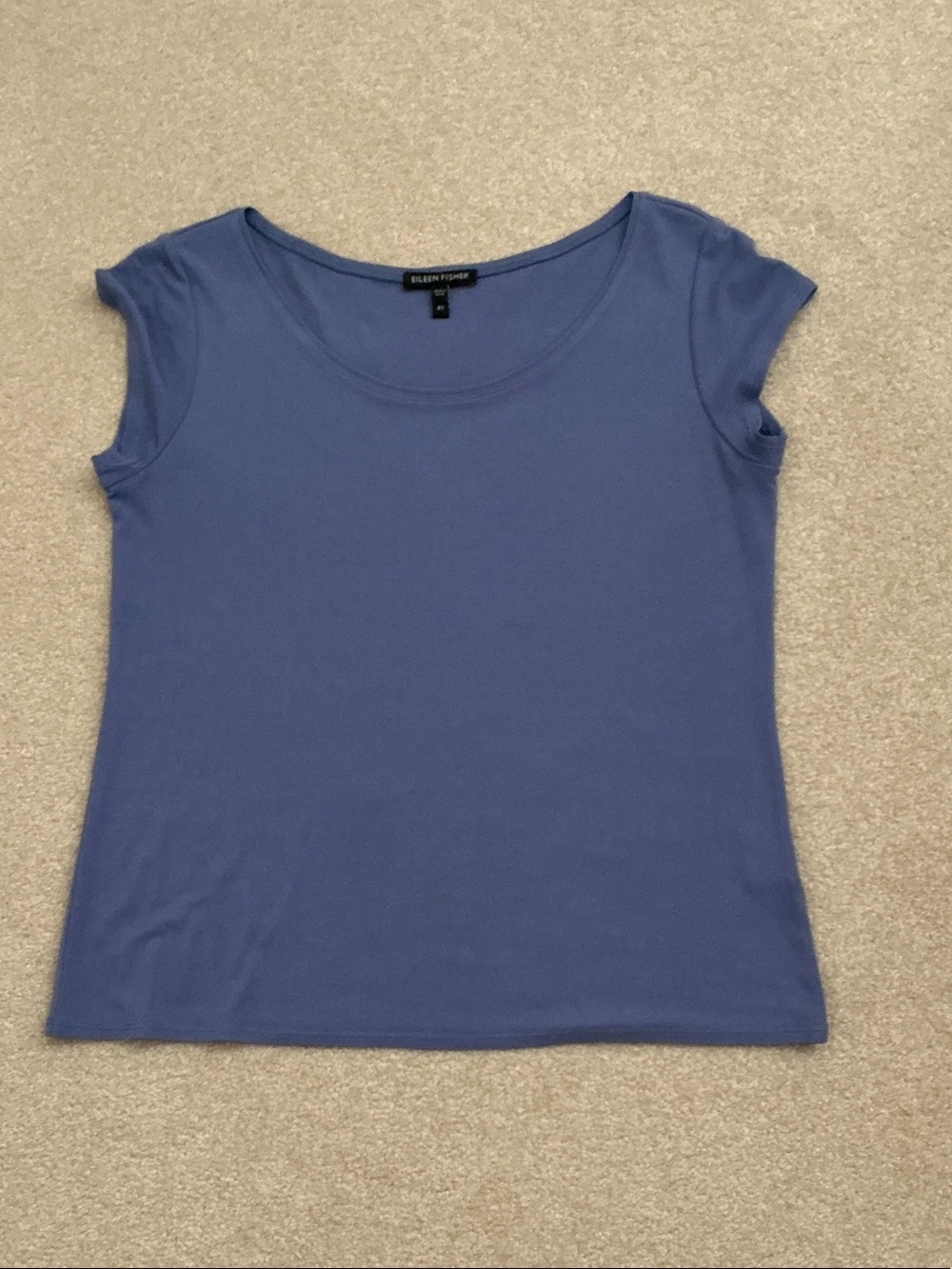 Eileen Fisher Dusty Blue Scoop Neck Cap Sleeve Tee